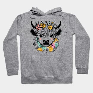 Majestic Highland Harmony: Scottish Hairy Cow with Blossoms Hoodie